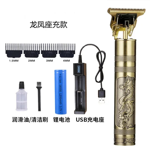 Factory direct sales T9 dragon and phoenix Buddha head hair clipper electric clipper razor retro oil head fader